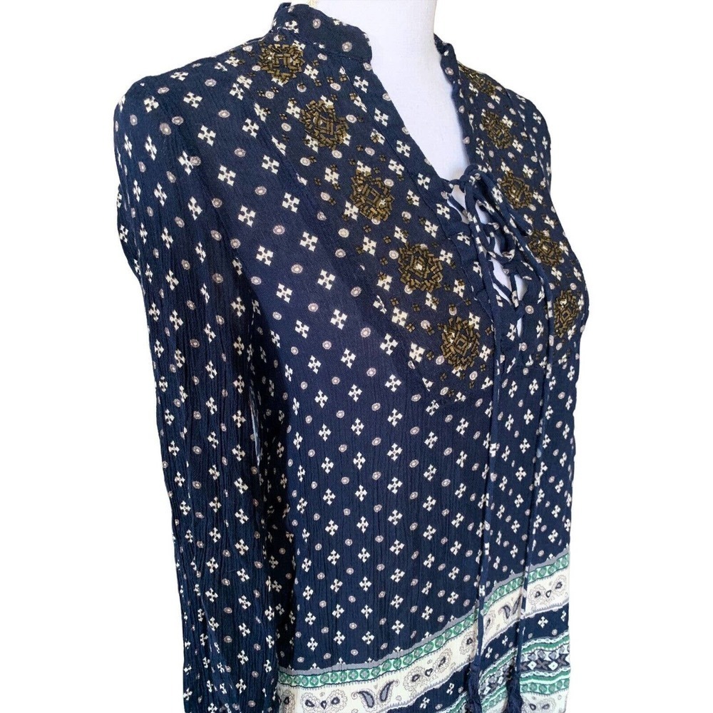 En Creme Small Top Womens Cream Multicolor Boho Peasant Cottagecore Long Sleeve - Picture 3 of 12
